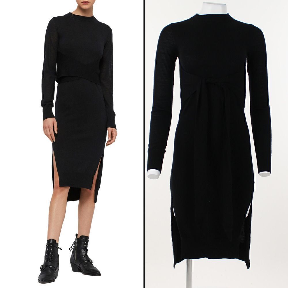 Allsaints Flora Side Slit Long Sleeve Merino Wool Sweater Dress